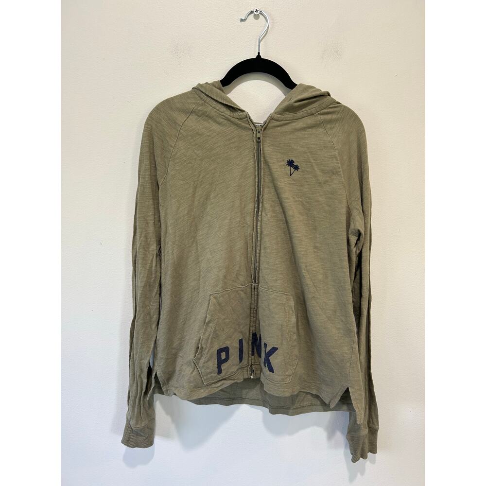 Victoria's Secret Pink green hoodie size M full zip logo and embroidery light
